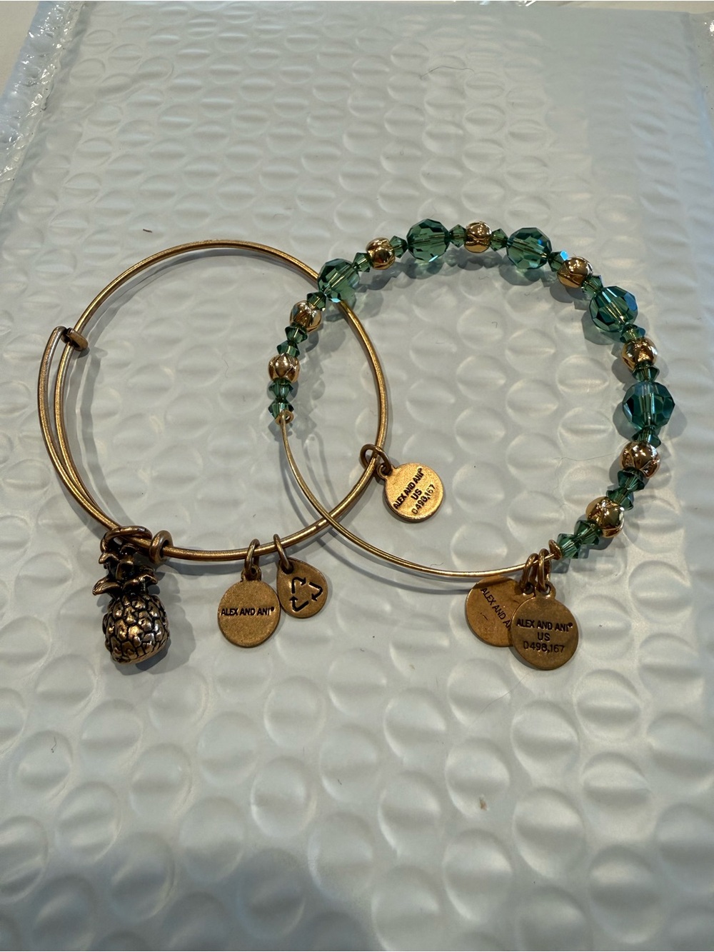 Alex and Ani Gold-Tone Pineapple & Teal Beaded Charm Bracelet Set